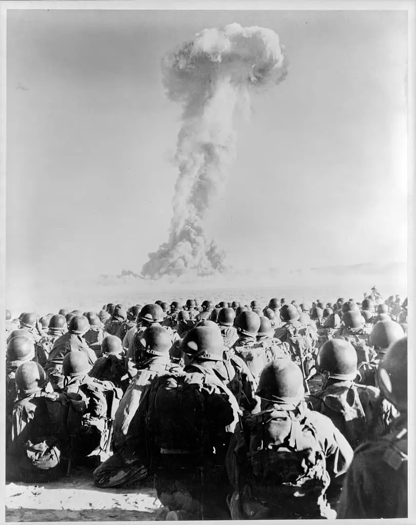 mushroom cloud from atomic bomb testing near las vegas, nevada