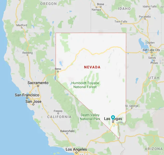 The City of Las Vegas on a map of the state of Nevada