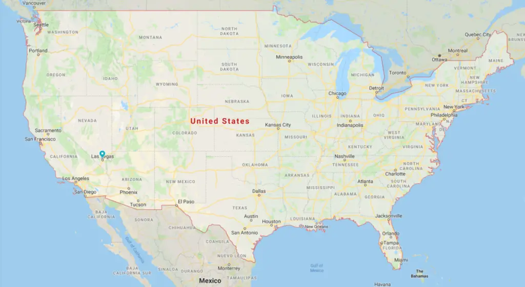 Las Vegas on map of the United States of America