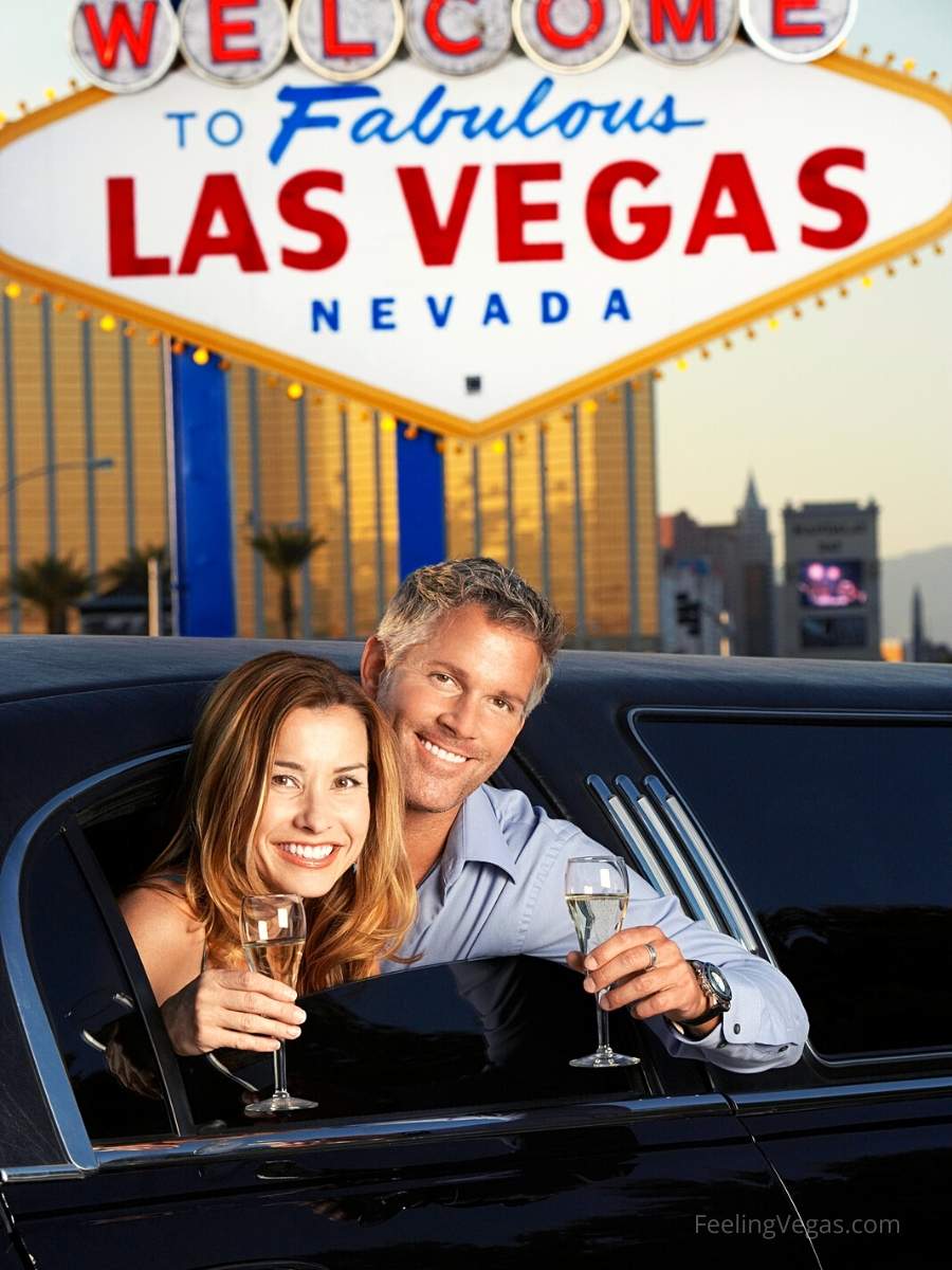 A couple drinking in a limo in Las Vegas