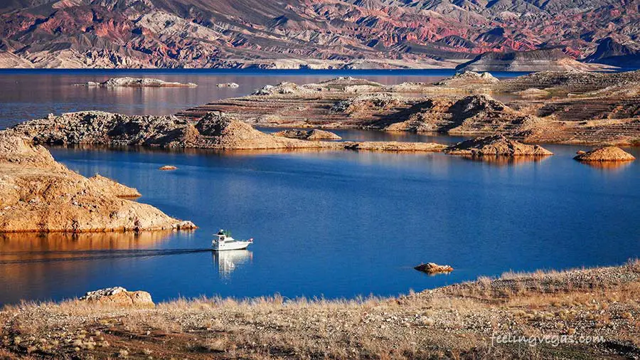 Boat on Lake Mead. You'll pass Lake Mead on the way to the Grand Canyon from Vegas