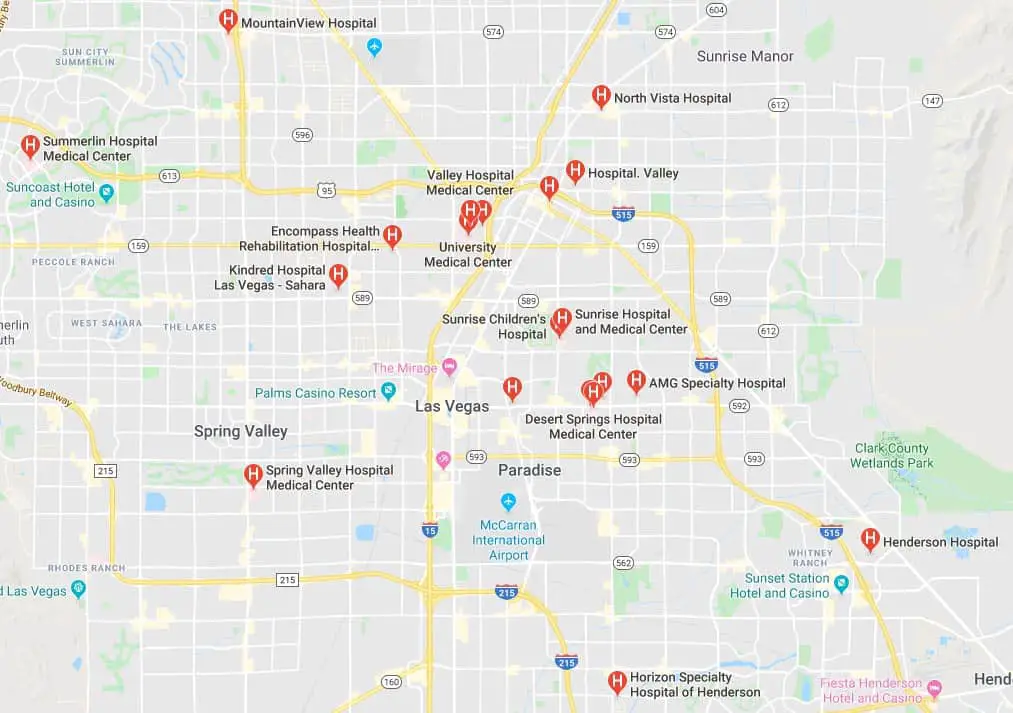 Map of hospitals in the Las Vegas Valley.