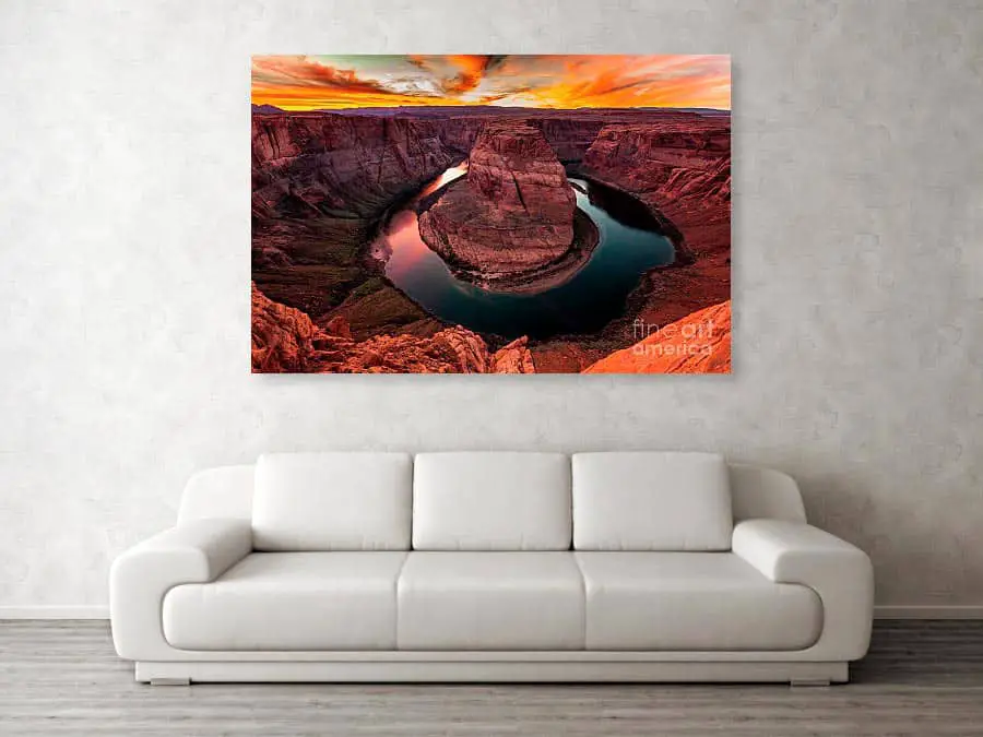 Photograph of an iconic American Southwestern scene printed on metal. Horseshoe Bend by Bryan Mullennix