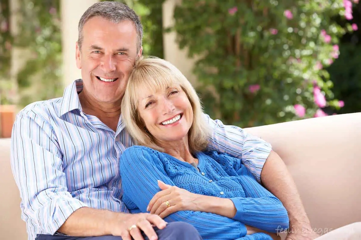 Retired couple on the outdoor patio of their home in Las Vegas. 