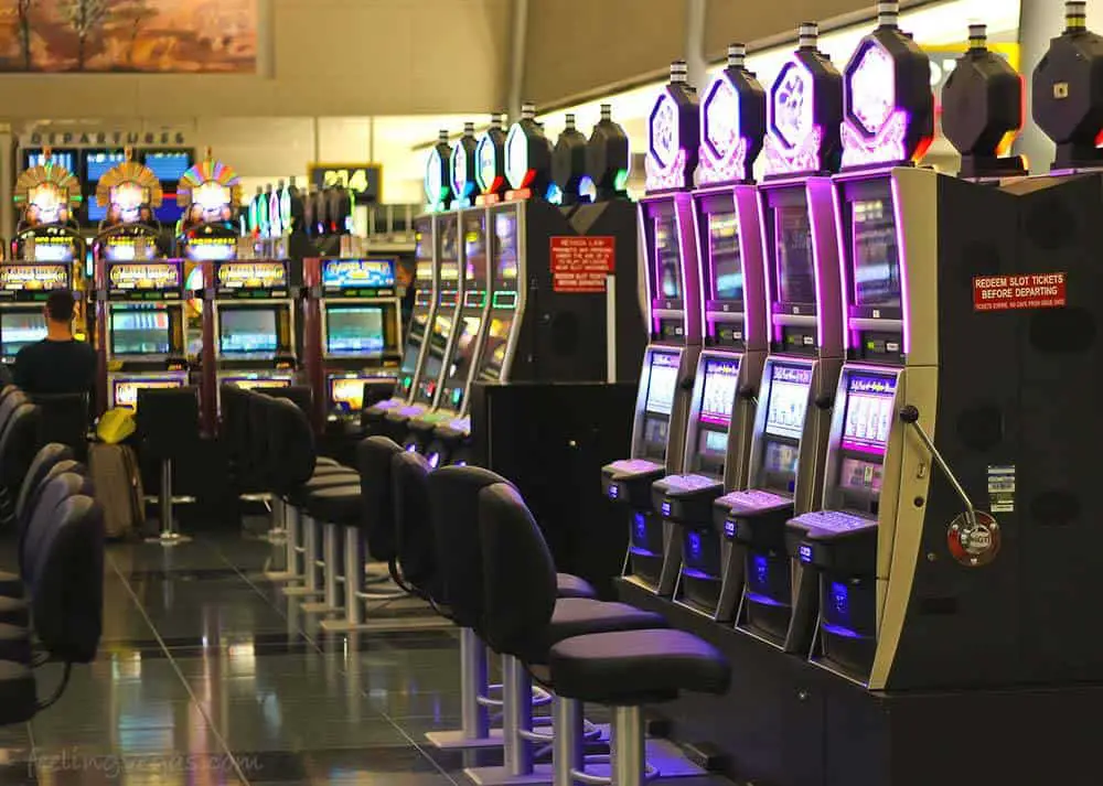 Slot machines greet you as soon as you step off the plane at McCarran Airport in Las Vegas