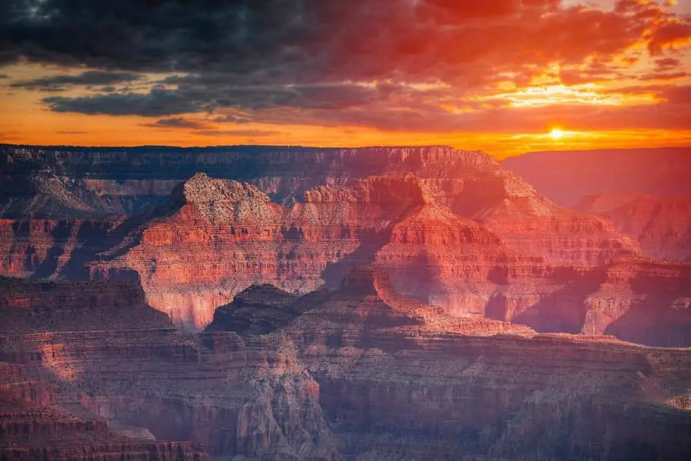 Sun setting over the Grand Canyon. The Grand Canyon is easy to reach from Las Vegas.