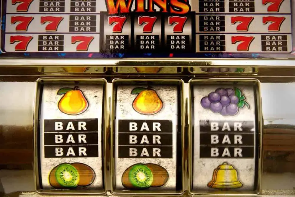 Close-up of slot machine on casino floor