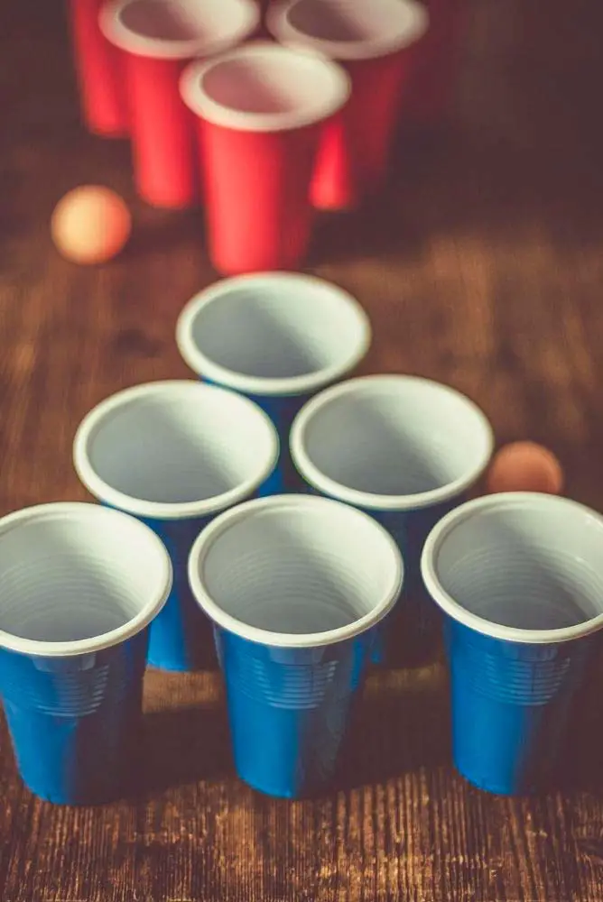 A game of beer pong at a College party