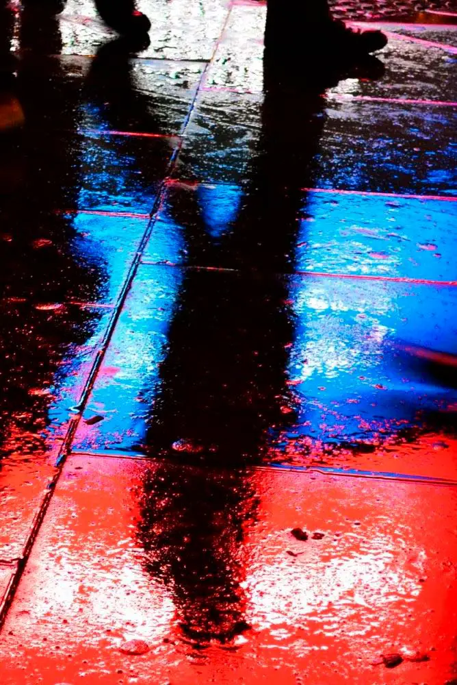 Reflections on rainy street in Las Vegas