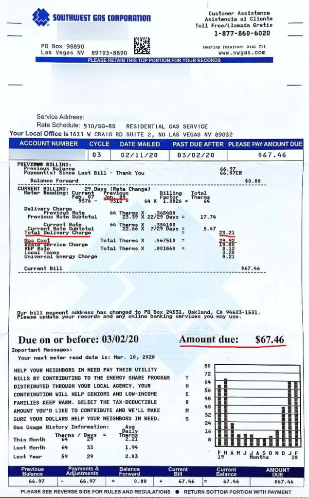 Our January natural gas bill in Las Vegas.