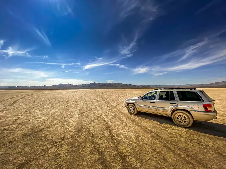 Driving on Jean Dry Lake Bed near Las Vegas, Nevada