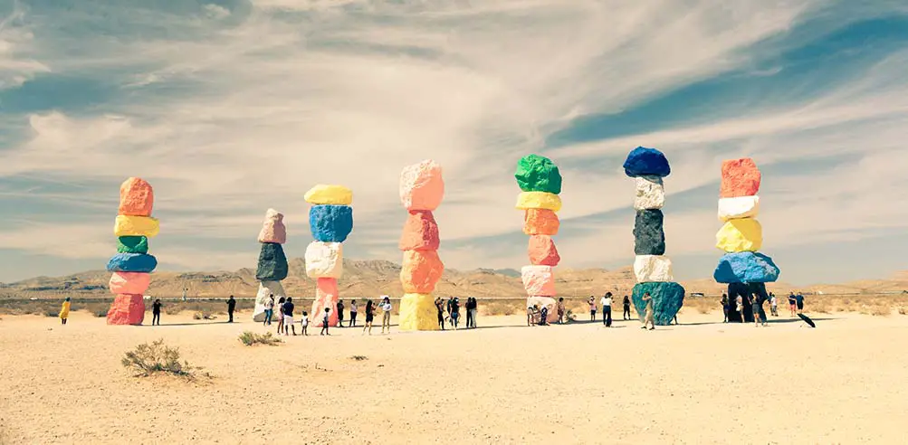 Neon boulders of the Seven Magic Mountains near Las Vegas, Nevada