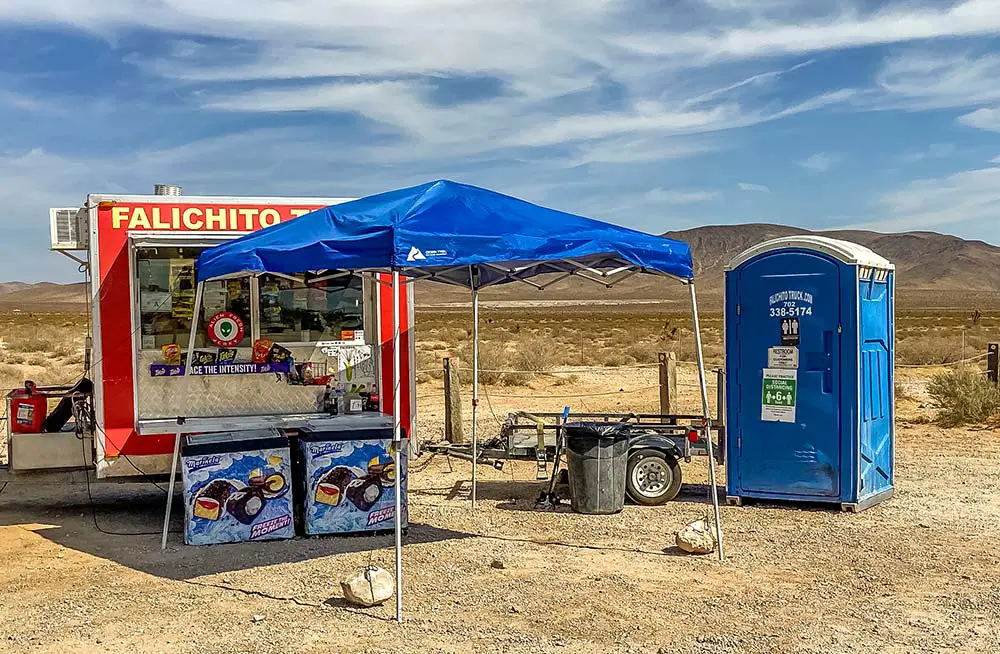 Food and restrooms at Seven Magic Mountains near Las Vegas