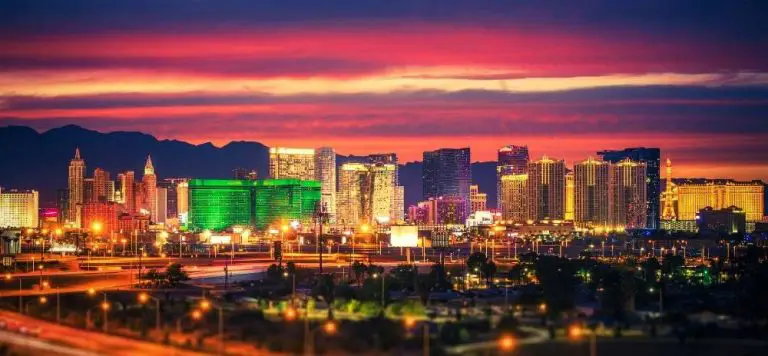 Las Vegas hotels at sunset.