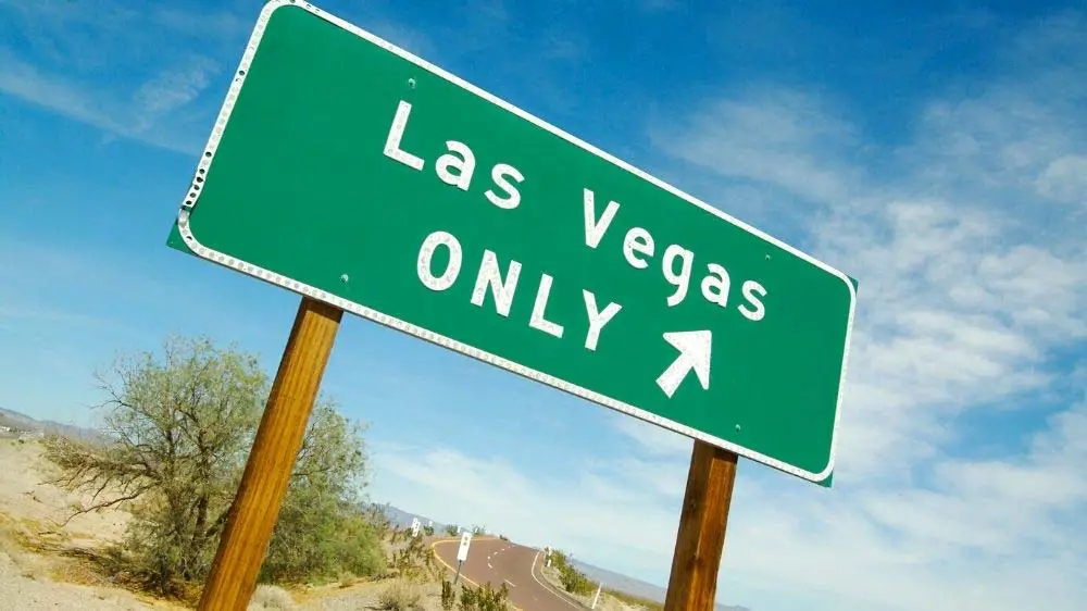 Road sign showing way to Las Vegas.