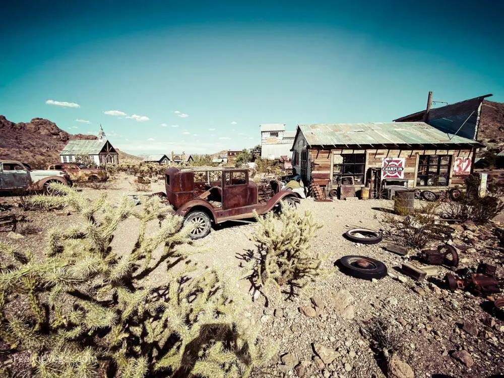 Watch out for cactus when you're walking the property in Nelson ghost town.