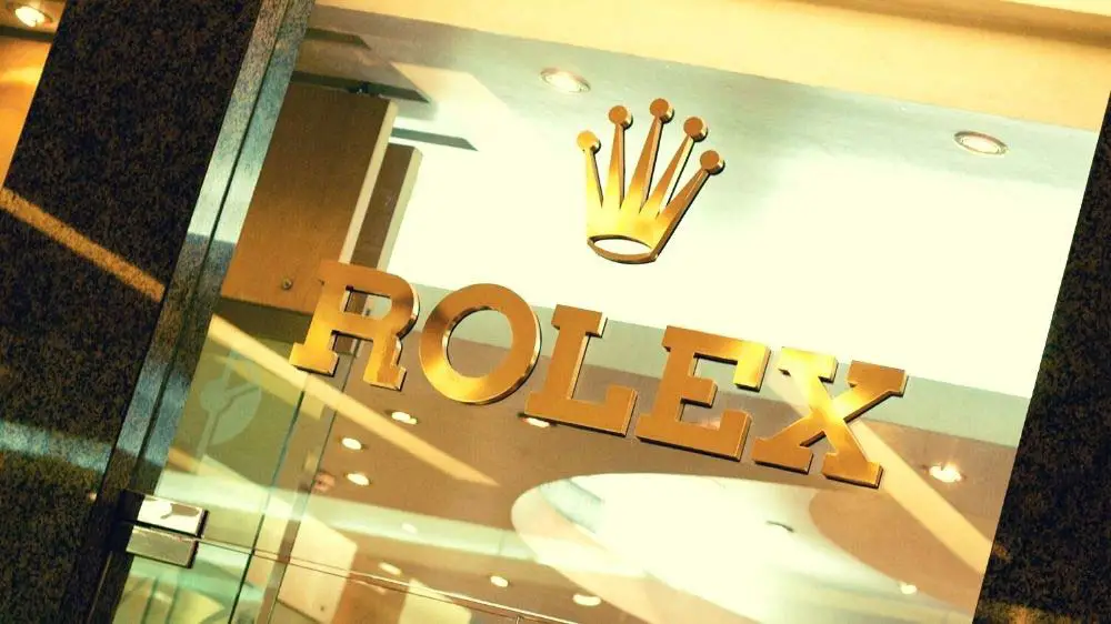 Rolex logo on store window.