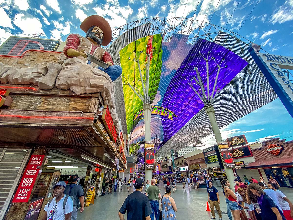 Daytime at the Fremont Street Experience in downtown Las Vegas.