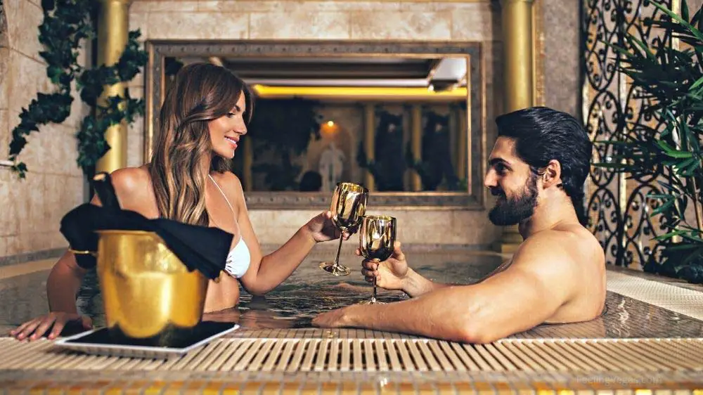 Couple enjoying in room hotel jacuzzi in Las Vegas