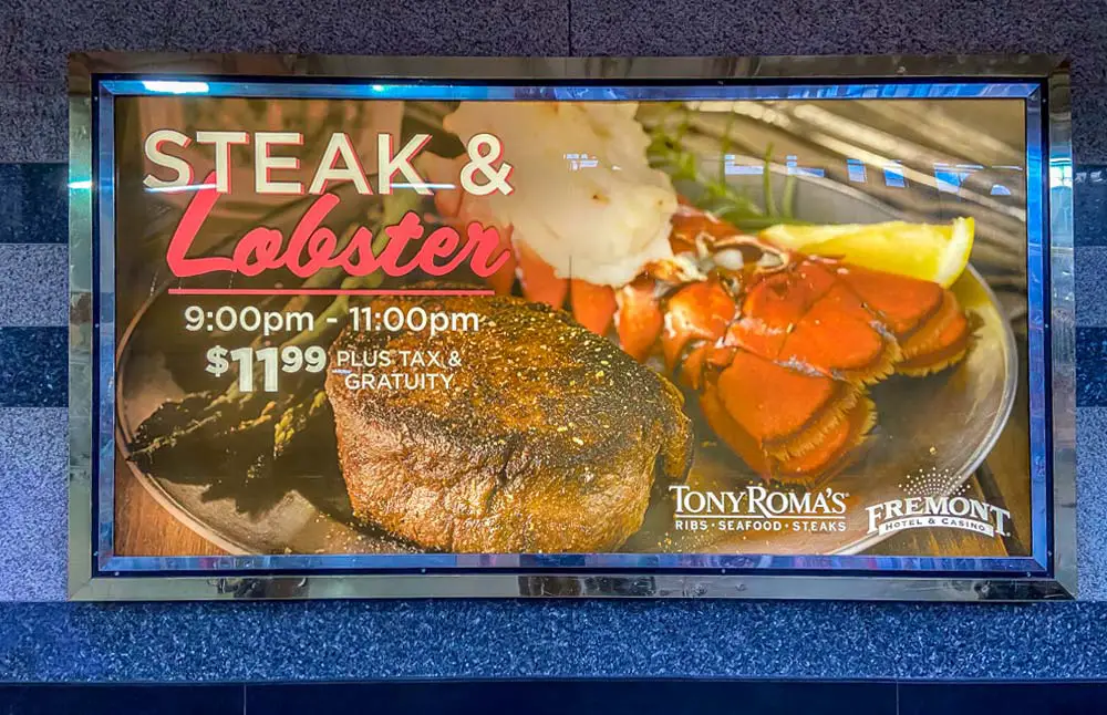 Steak and lobster at Tony Roma's on Fremont Street in downtown Las Vegas.