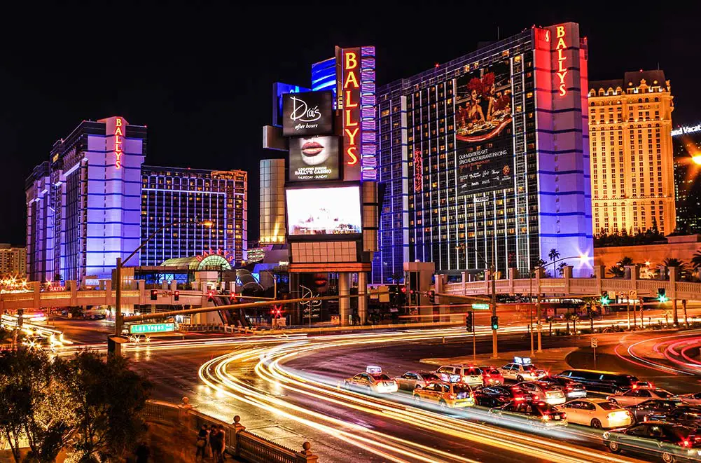 Parking fees at Horseshoe Las Vegas (formerly Bally's) on the Las Vegas Strip at night.