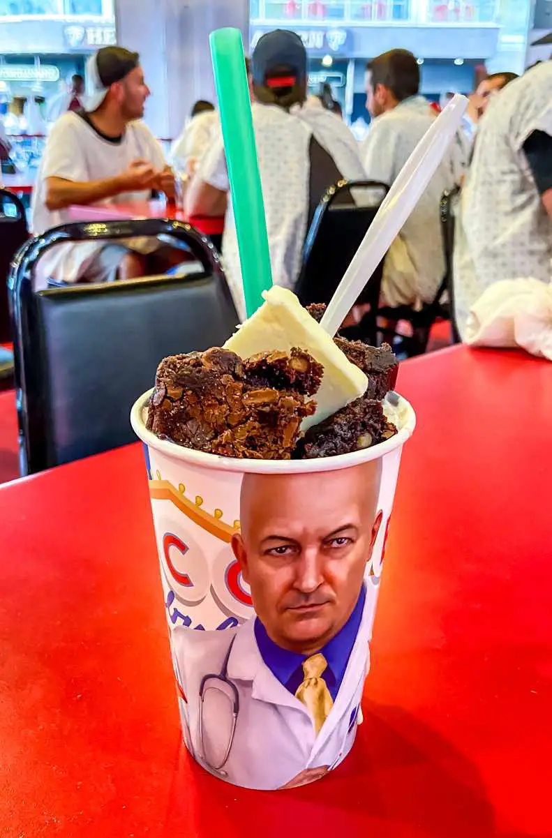 Heart Attack Grill milkshake with brownies and a pat of butter