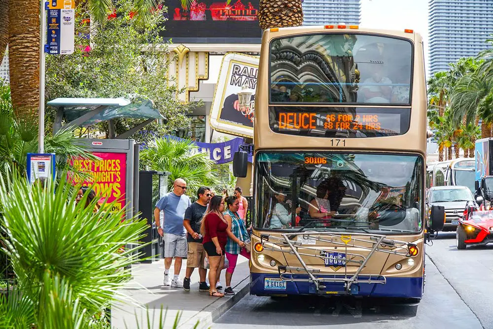 The Las Vegas city bus (aka The Deuce) on the Las Vegas Strip.