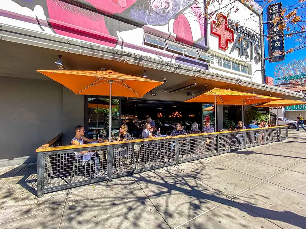 Inexpensive patio dinning at Eureka along Fremont St. in downtown.