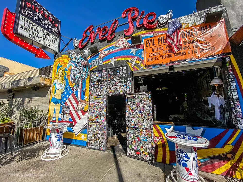 Good cheap eats at Evel Pie on Fremont Street in Vegas.