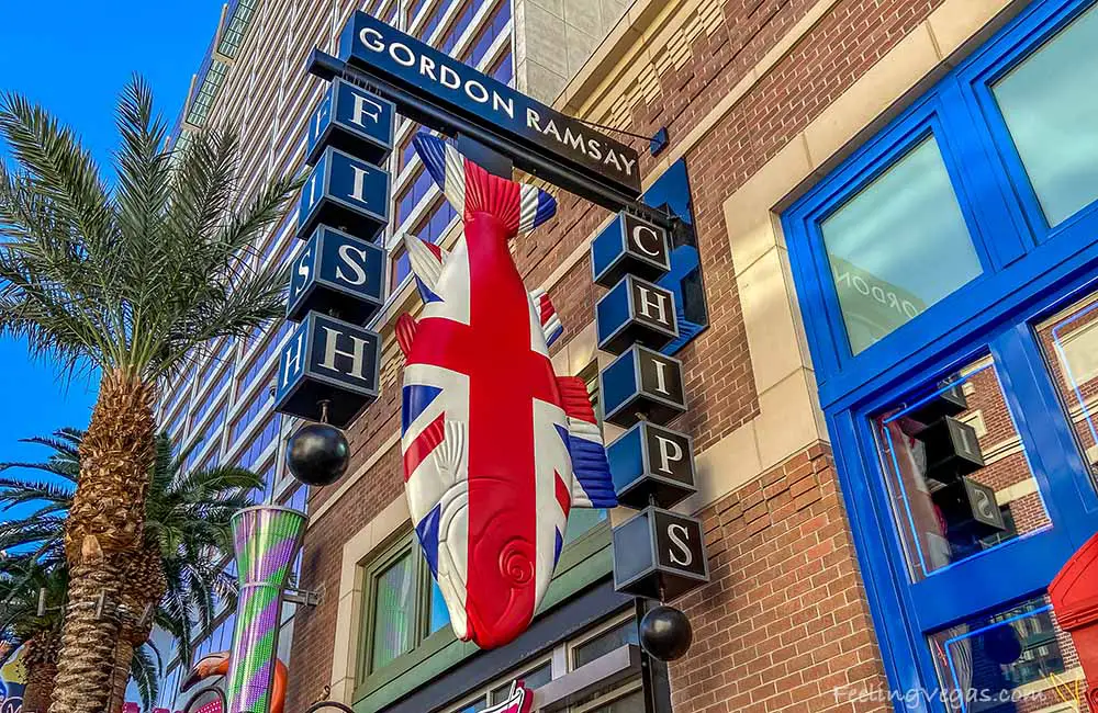 Gordon Ramsay Fish & Chips sign outside the restaurant in the LINQ Promenade.