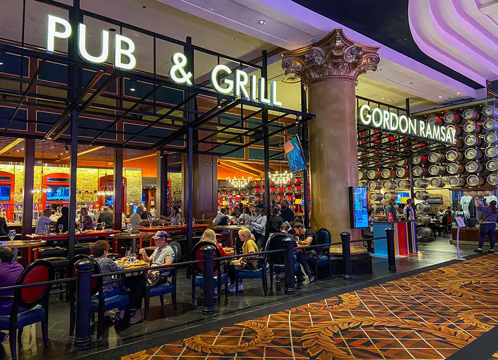 Guests eating at Gordon Ramsay Pub & Grill inside Caesars Palace in Las Vegas.