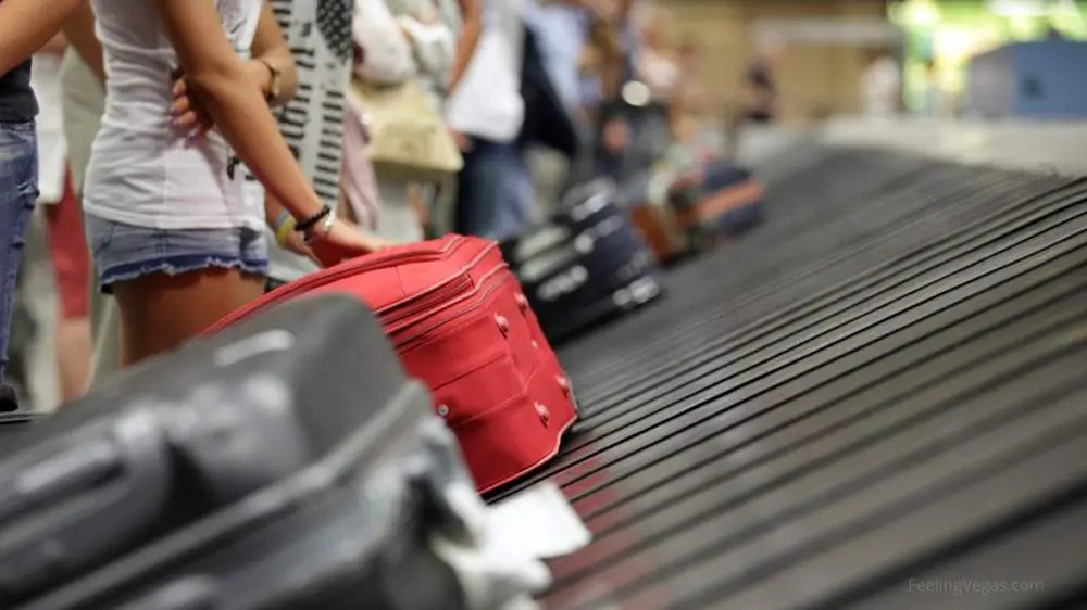 Picking up luggage at McCarran Airport in Las Vegas.