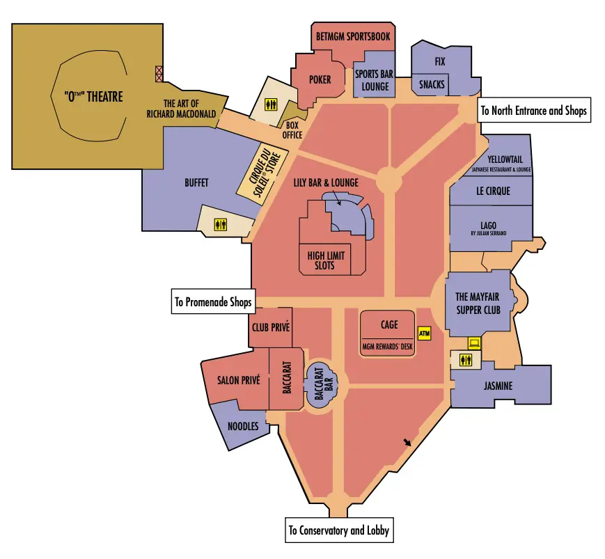 Map of the Bellagio casino gaming floor.