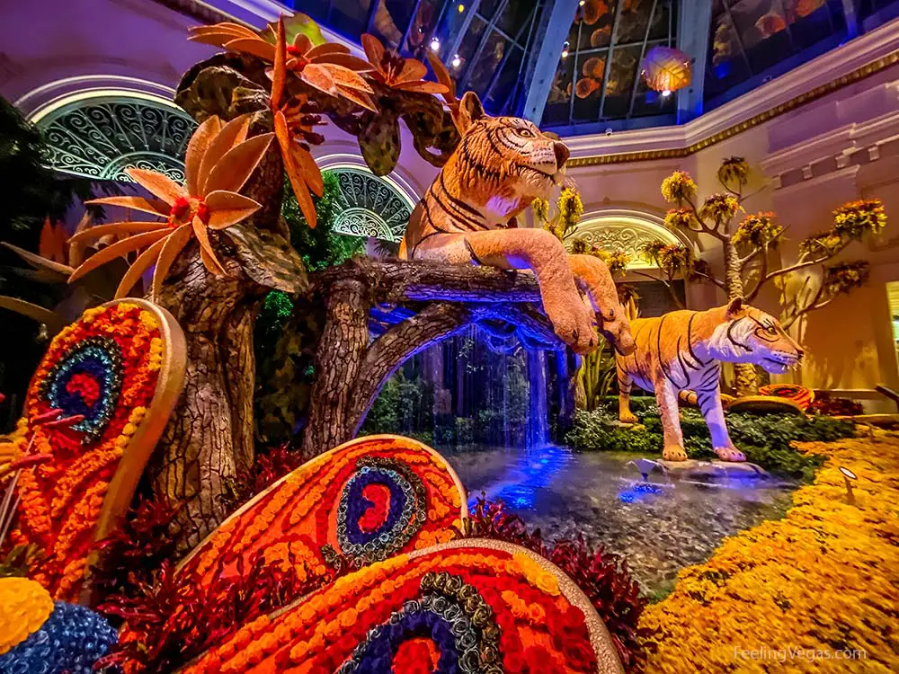 Floral tigers on display at Bellagio Gardens.
