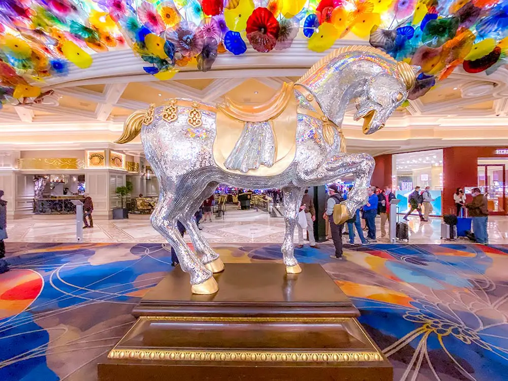 Giant 8 foot tall Bellagio horse is found in the lobby of the Bellagio Hotel.