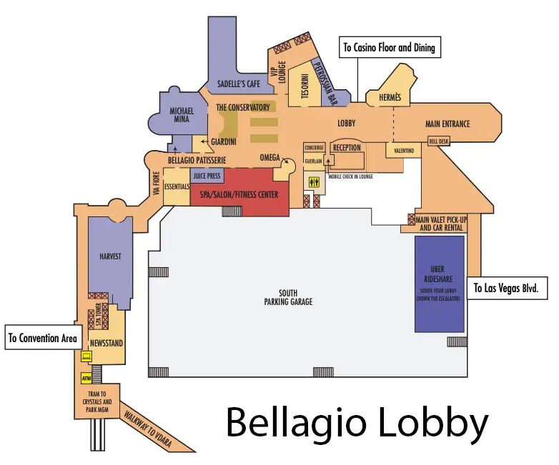 Map of the Bellagio lobby.