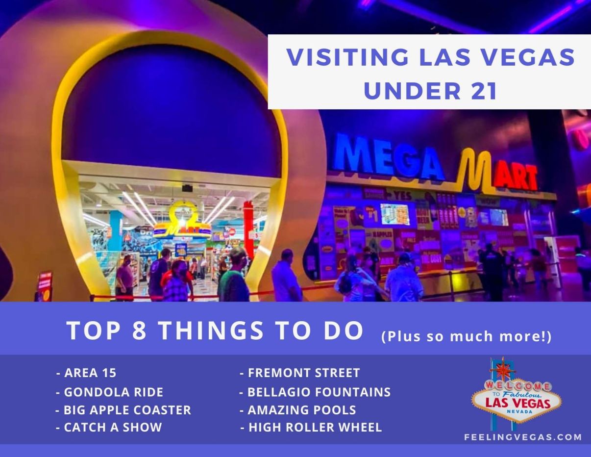 Graphic image showing the best 8 things to do in Las Vegas if you're under 21.
