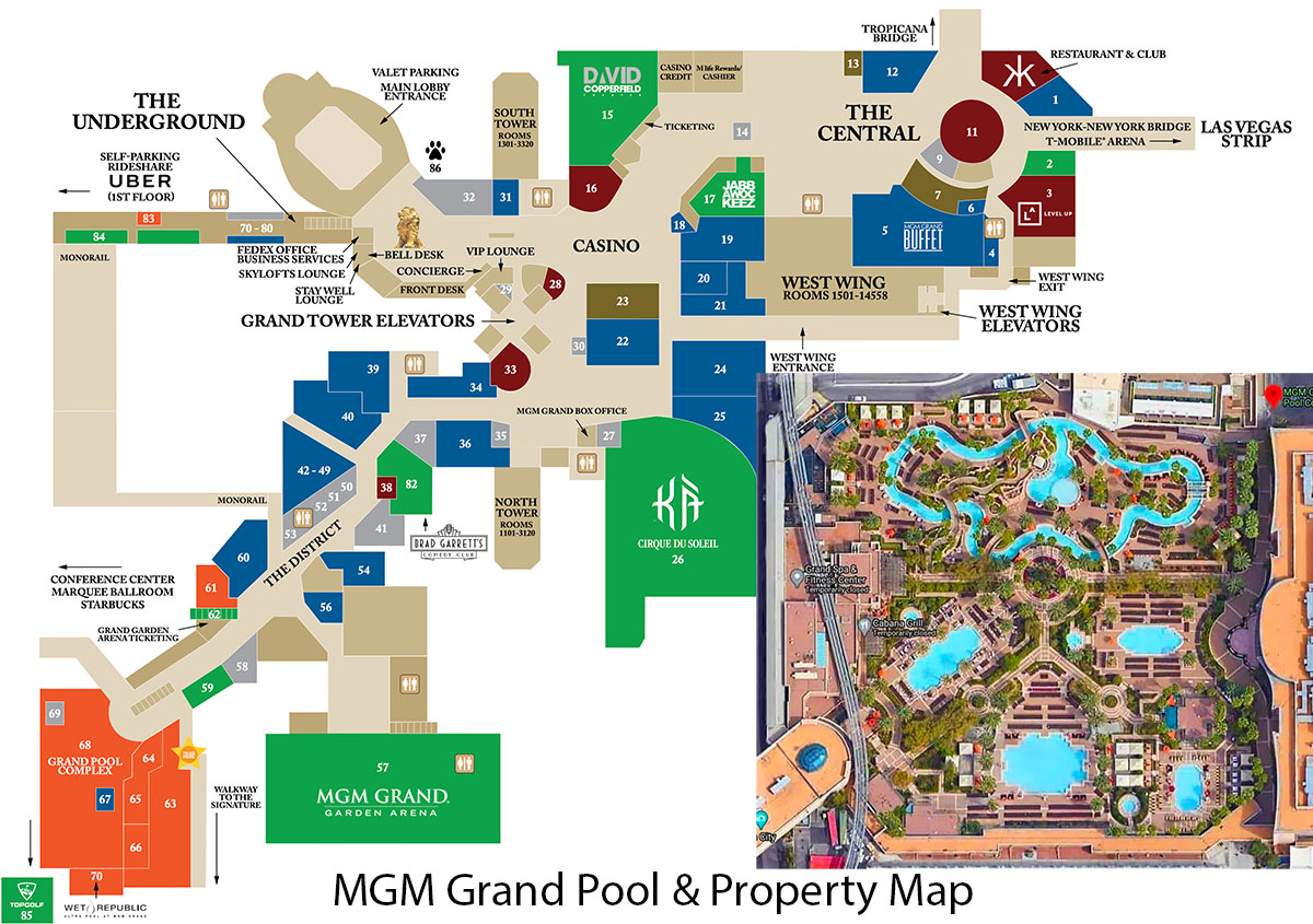 MGM Grand pool and property map.