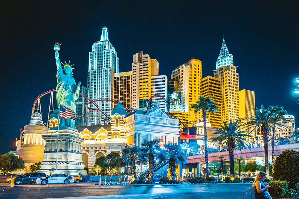 Walking past New York-New York Las Vegas at night