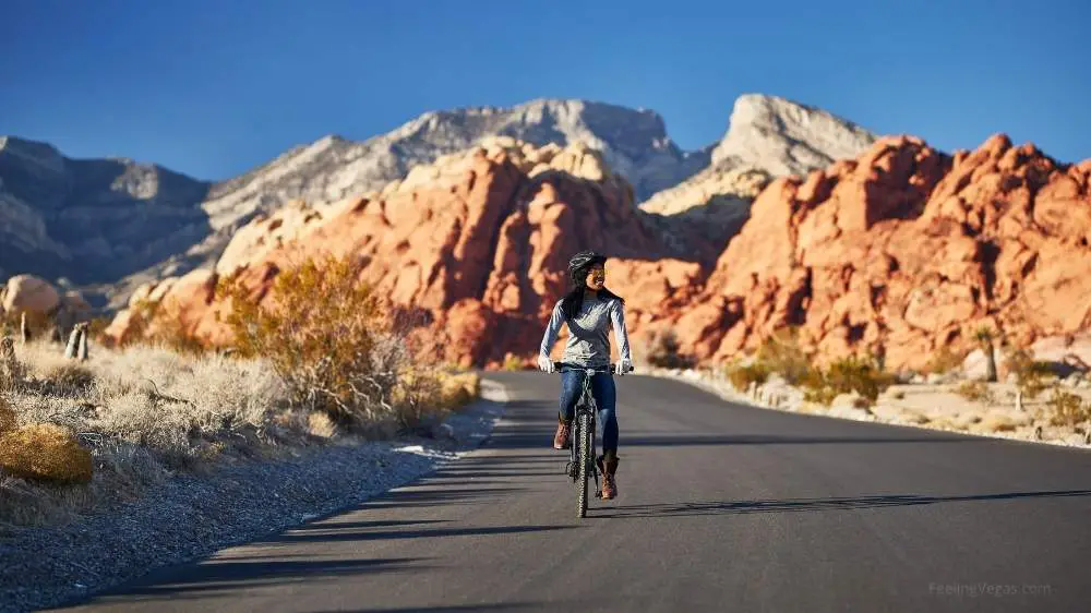 Red Rock Canyon biker showing why Las Vegas is so popular with tourists