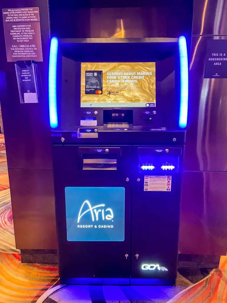 Las Vegas Strip ATM Fees & How to Avoid Them 2 ATM machine inside Aria Aria Hotel & Casino. How Much Are The ATM Fees In Las Vegas Casinos?