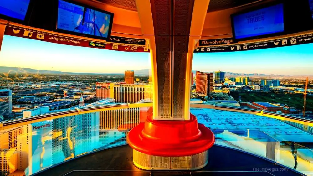 View of Las Vegas from inside a High Roller ferris wheel pod