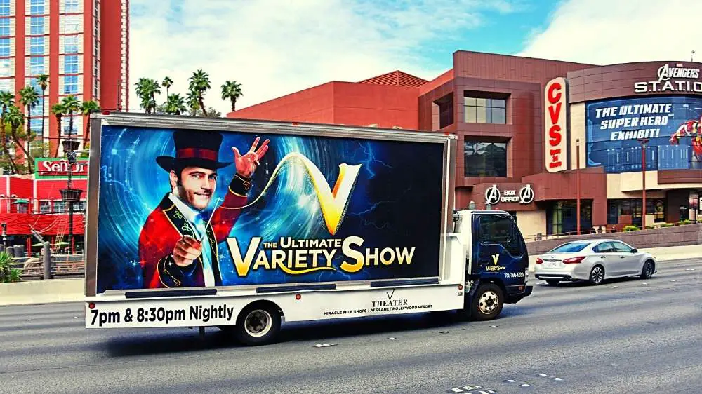 How Much It Costs to See a Show in Las Vegas (Low to High) 1 Las Vegas show advertisement on billboard truck