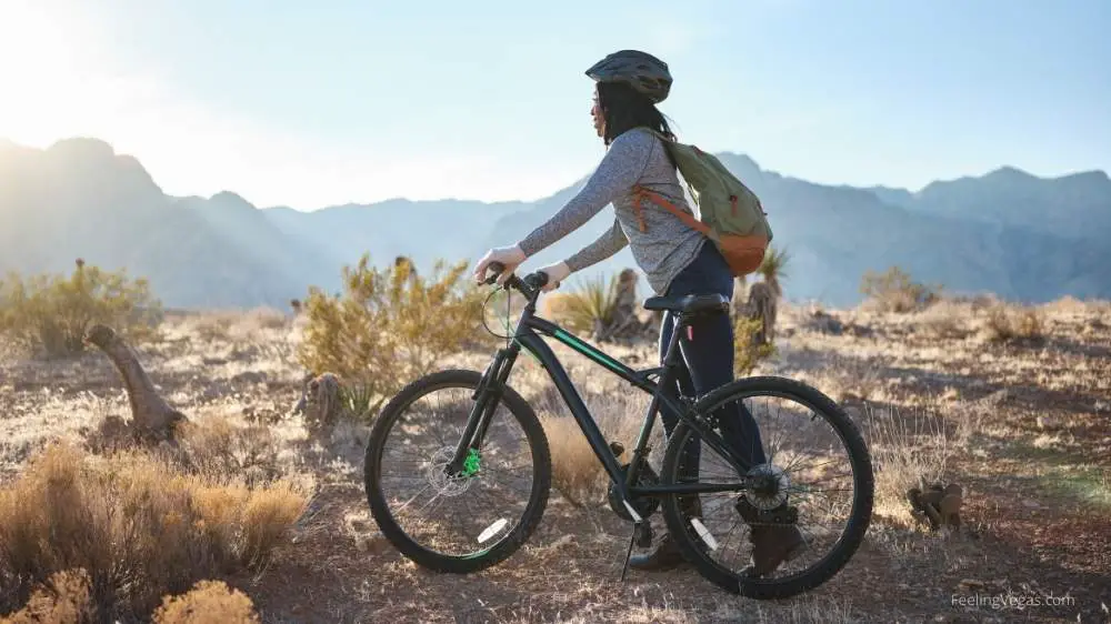 Woman riding bike in sunny weather in Las Vegas