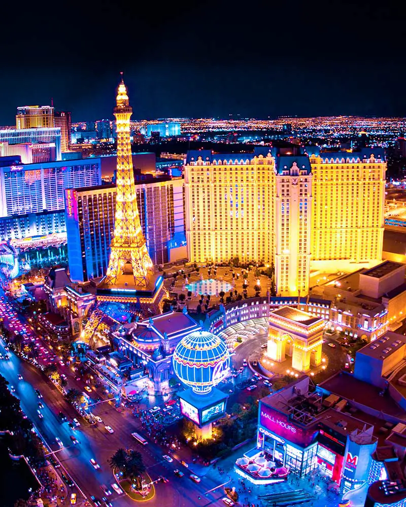 The Las Vegas Strip at night from above