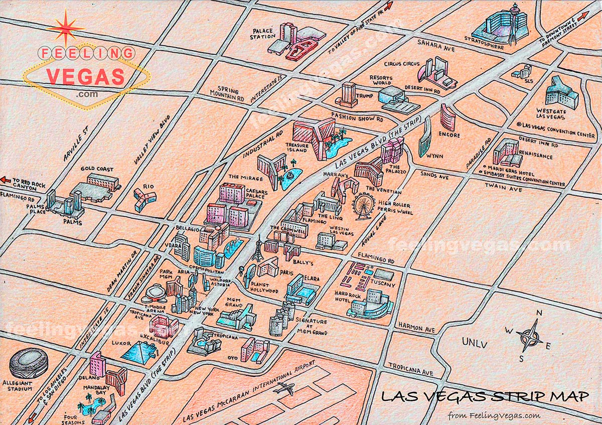 map showing hotels on the Las Vegas Strip