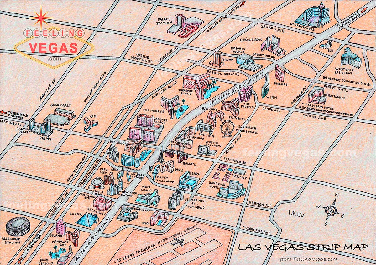 21 Las Vegas Hotels Without Resort Fees in 2025 8 map showing hotels on the Las Vegas Strip