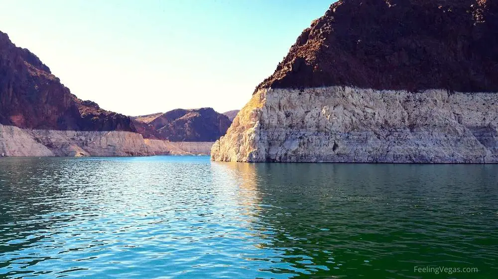 The bathtub ring around Lake Mead shows dropping water levels