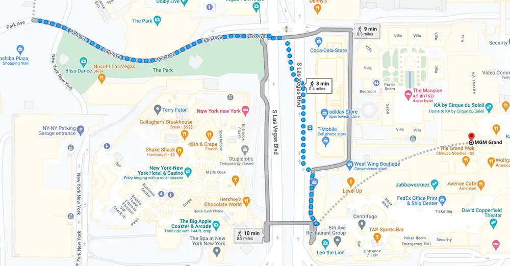 park mgm to mgm grand directions map