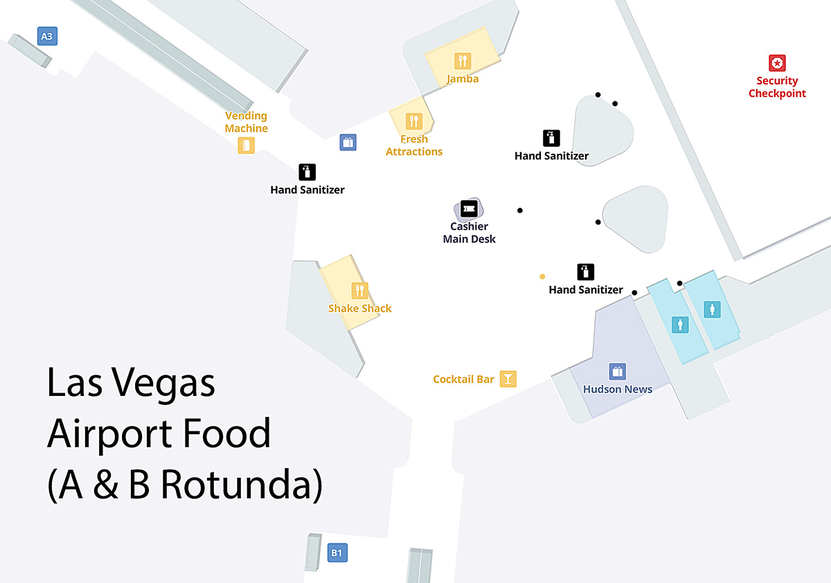Las Vegas Airport Food (Where to Eat at LAS) 4 Las Vegas airport food map - A & B Rotunda